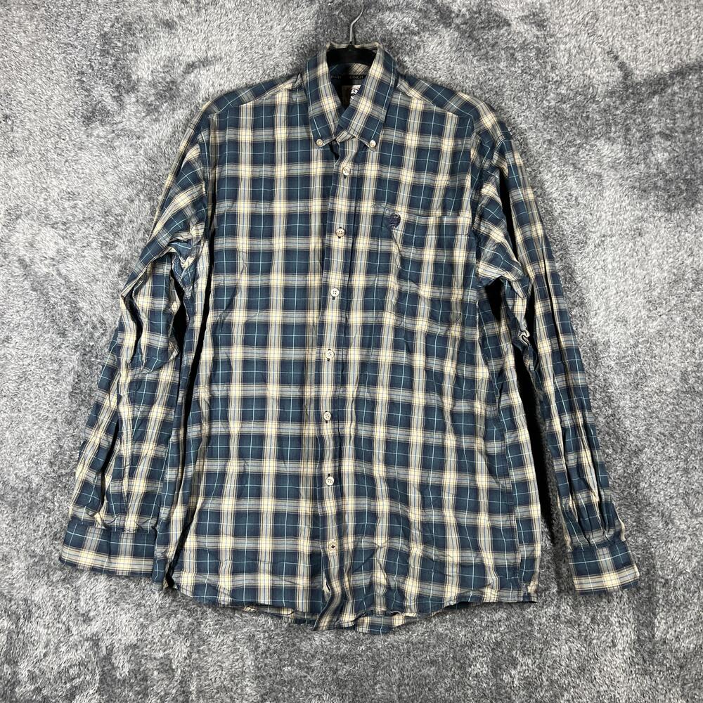 Cinch Shirt Mens Small Blue Plaid Long Sleeve Button Up Cotton Button-Down